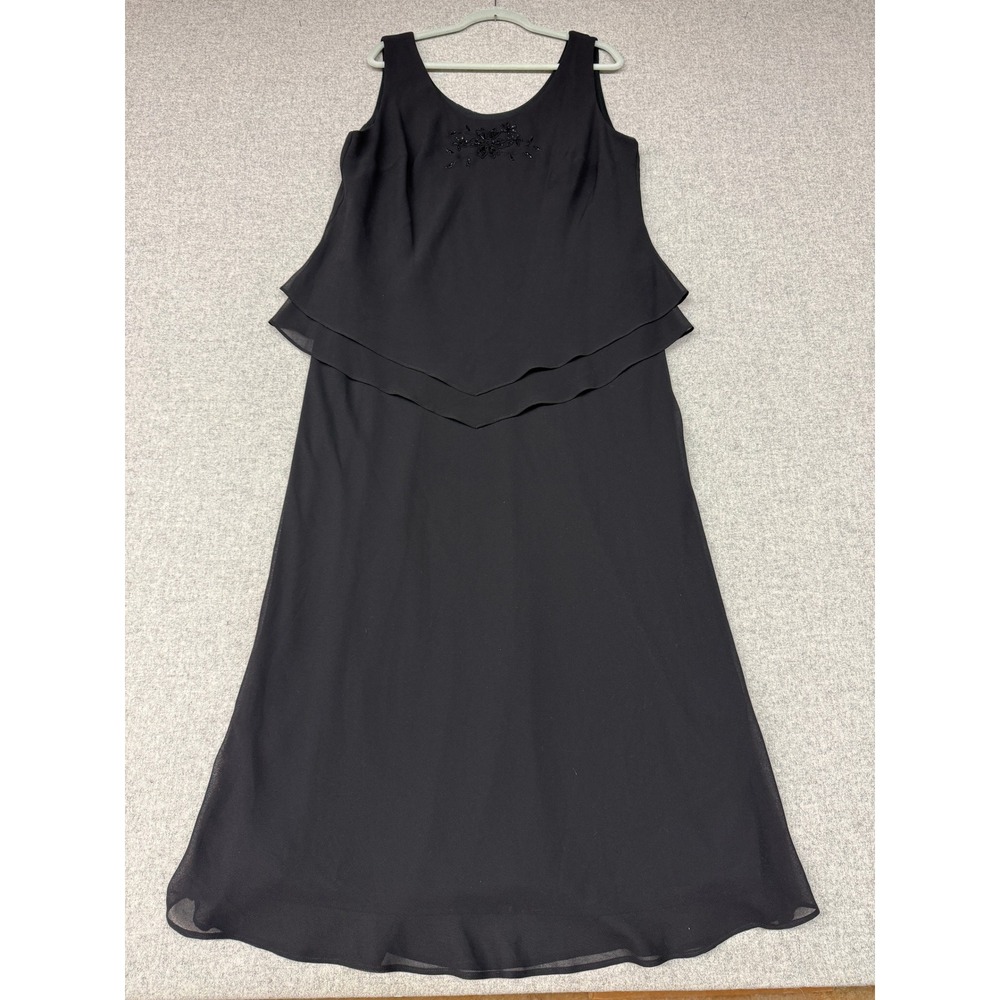 Studio I Maxi Dress 18W Black Beaded Floral Tiered Sleeveless Formal Evening